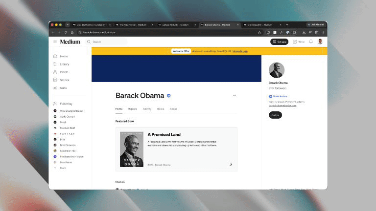 animation of multiple Medium blog sites