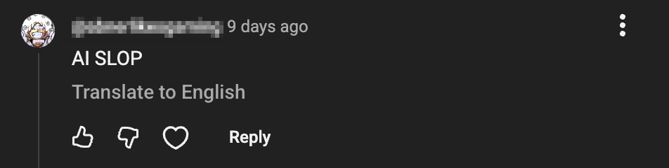 AI slop comment on YouTube